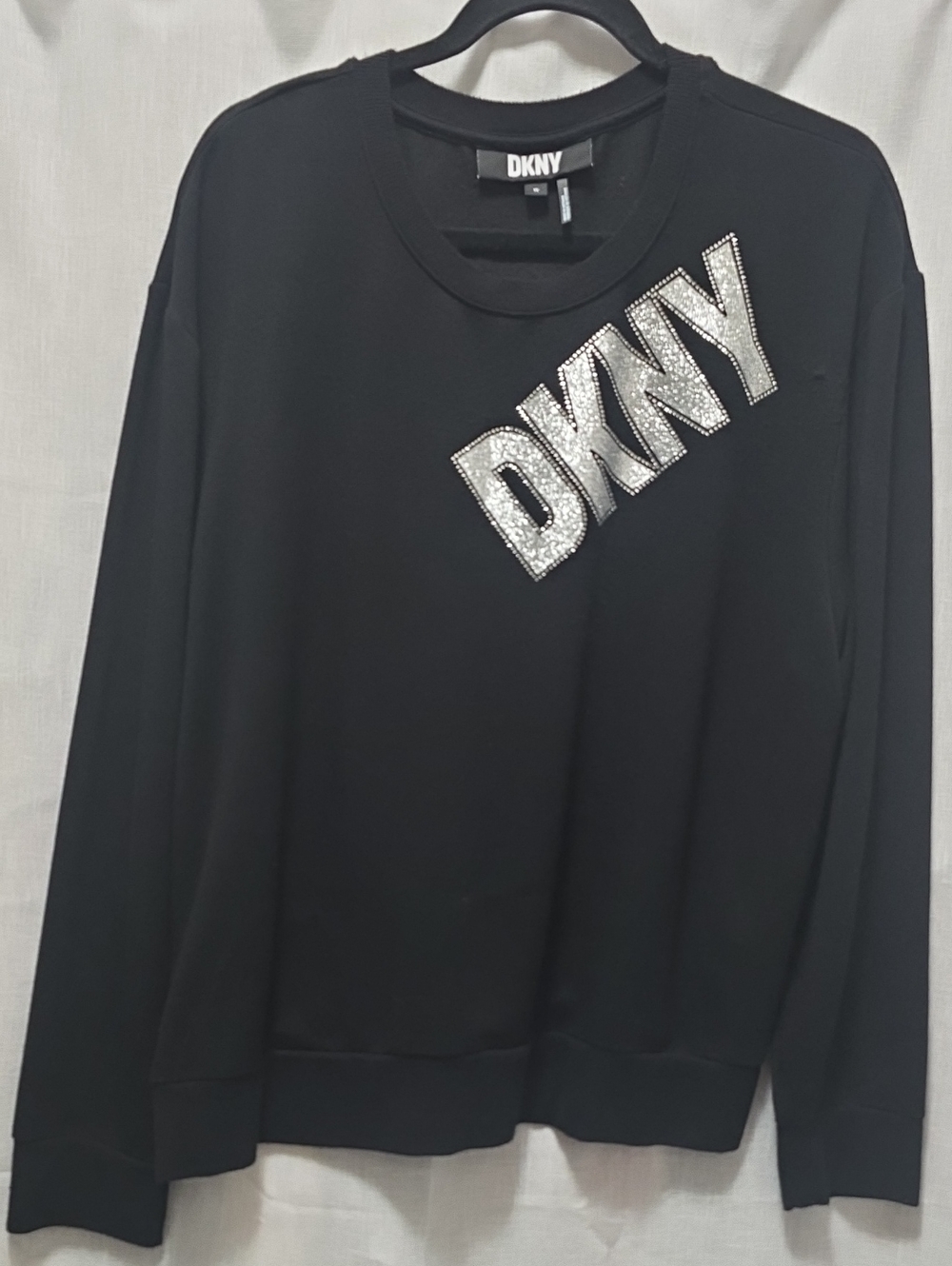 DKNY Black Crewneck Sweatshirt with Sparkling Logo Patch